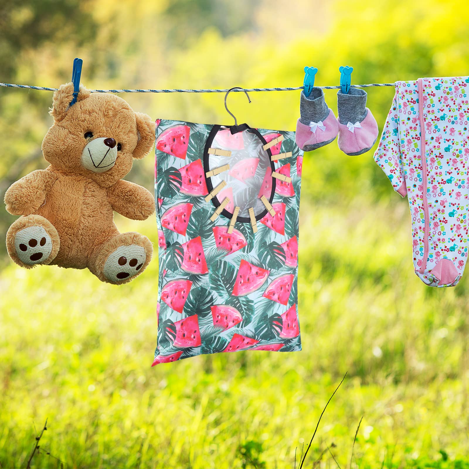 2 Pcs Watermelon Clothespin Bag With Hanging Hook 15 X 11 Inch Watermelon Laundry Canvas Clothes Pin Holder Waterproof Clothespi